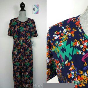NWT LuLaRoe Maria Dress XL - Green Aztec, Red & Pink Florla & Purple Feathers